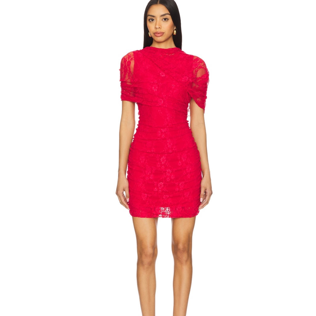 Amanda Uprichard Red Lace Evianna Dress